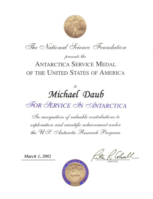 Antarctica Service Medal Certificate
