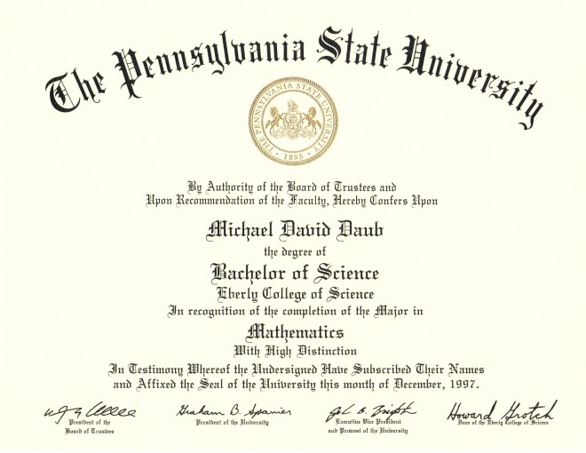 Bachelor of Science in Mathematics - Pennsylvania State University