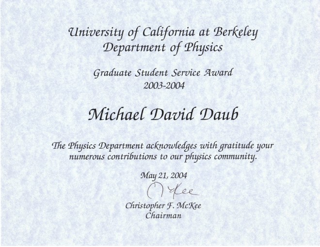 Berkeley Physics Student Service Award